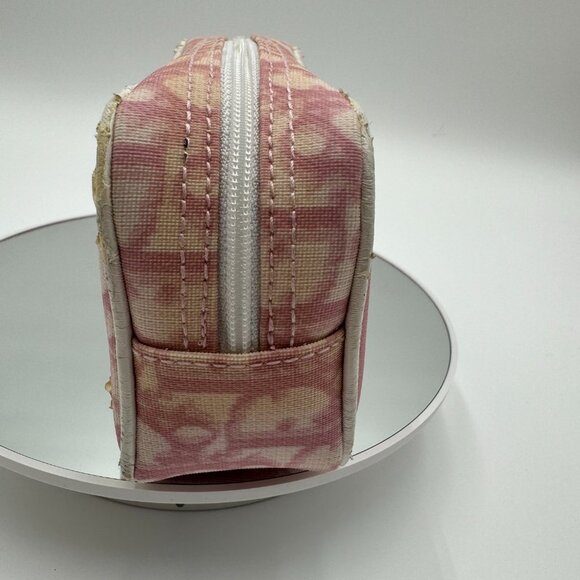 Christian Dior-Authentic-Rare Cosmetic Bag Pouch Pink and White Coated Canvas - Picture 10 of 11